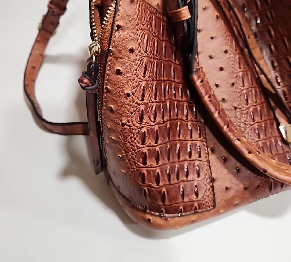 Elegant Brown Faux Ostrich Leather Handbag - Picture 3 of 12